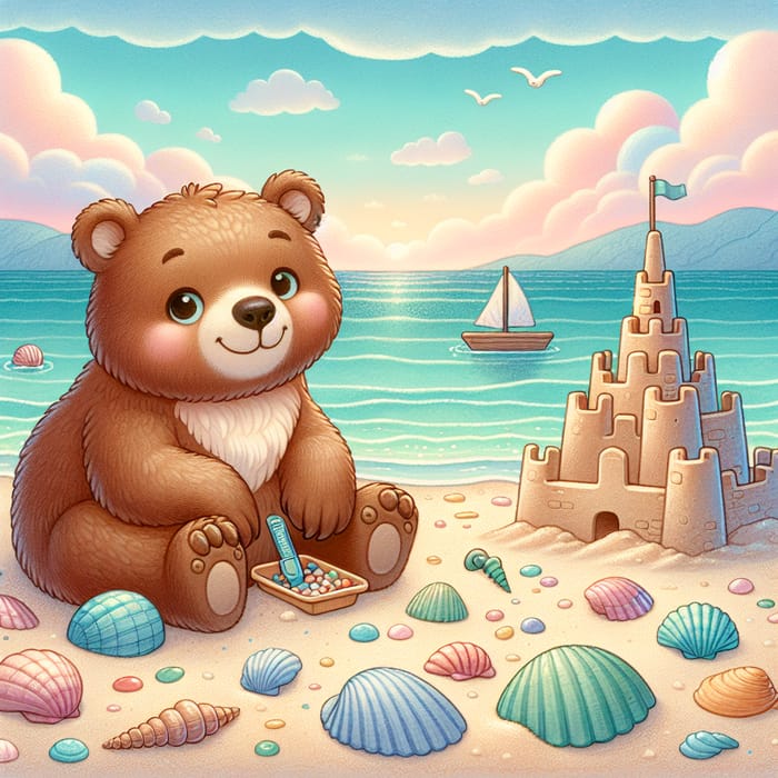 Adorable Beach Bear Drawing