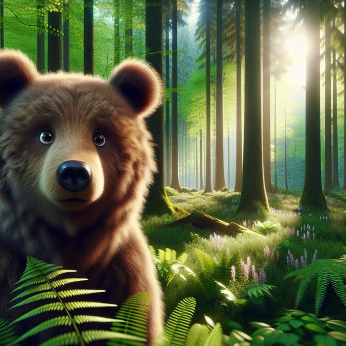 Cute Bear in Forest Scene | Natural Wildlife Photography