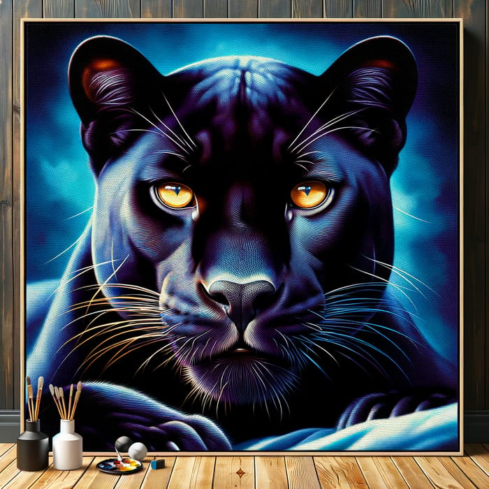 Majestic Black Panther Close-Up Portrait | Deep Blues & Purples