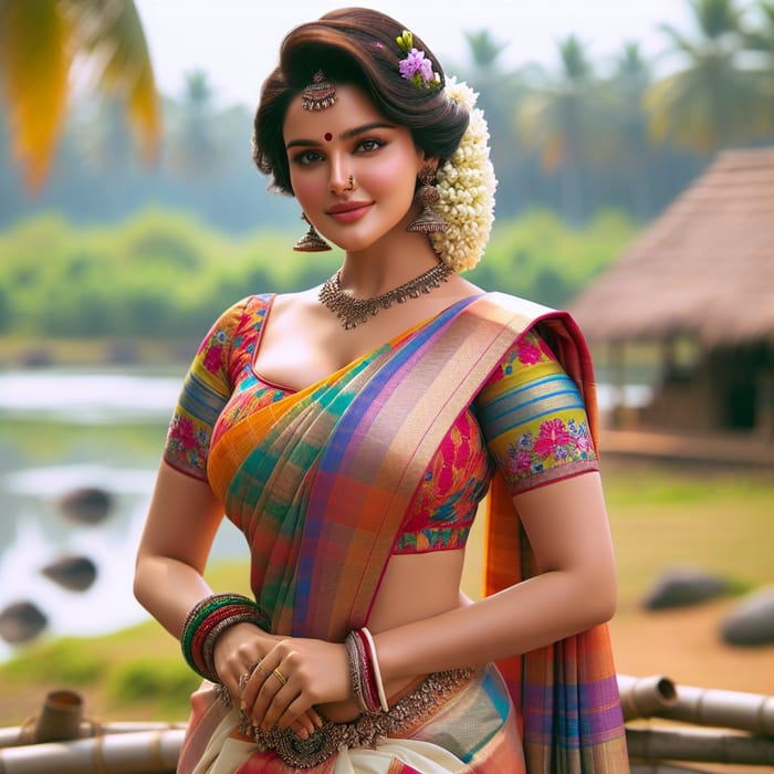South Indian Woman in Colorful Saree with Confidence