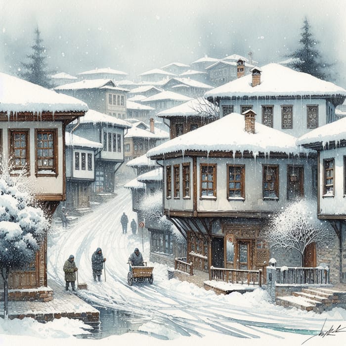Snowy Day in Turkey Watercolor Art
