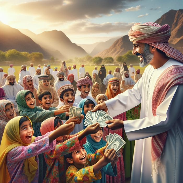 Heartwarming Scene in Oman: Joyful Moment of Giving