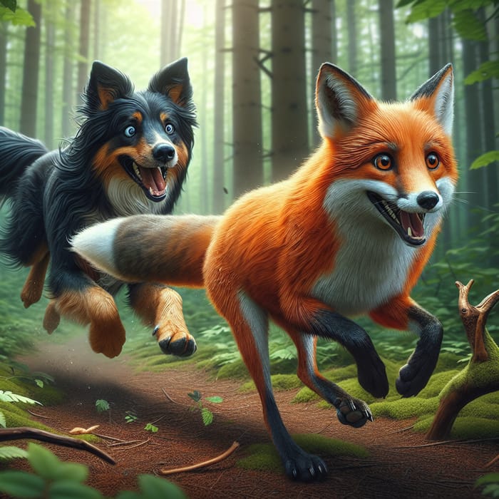 Thrilling Fox Chase: Dogs in Hot Pursuit - Forest Wildlife
