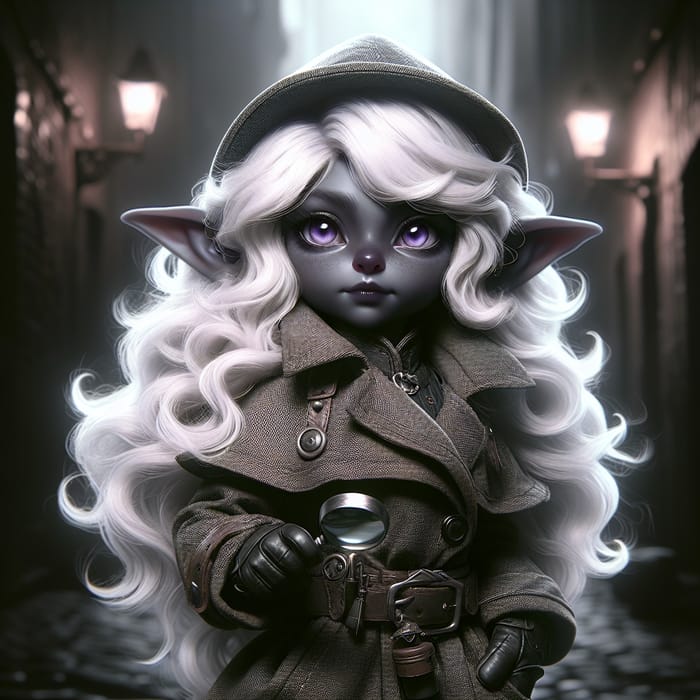 Tiefling Girl Gnome Noir Detective | White Hair Purple Eyes