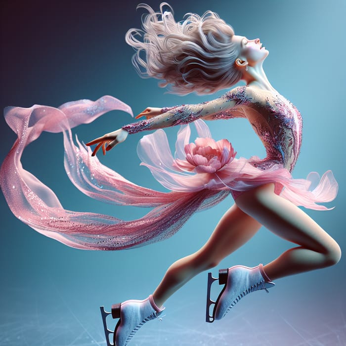 Elegant Female Figure Skater in Sparkling Pink Costume on Silver Skates