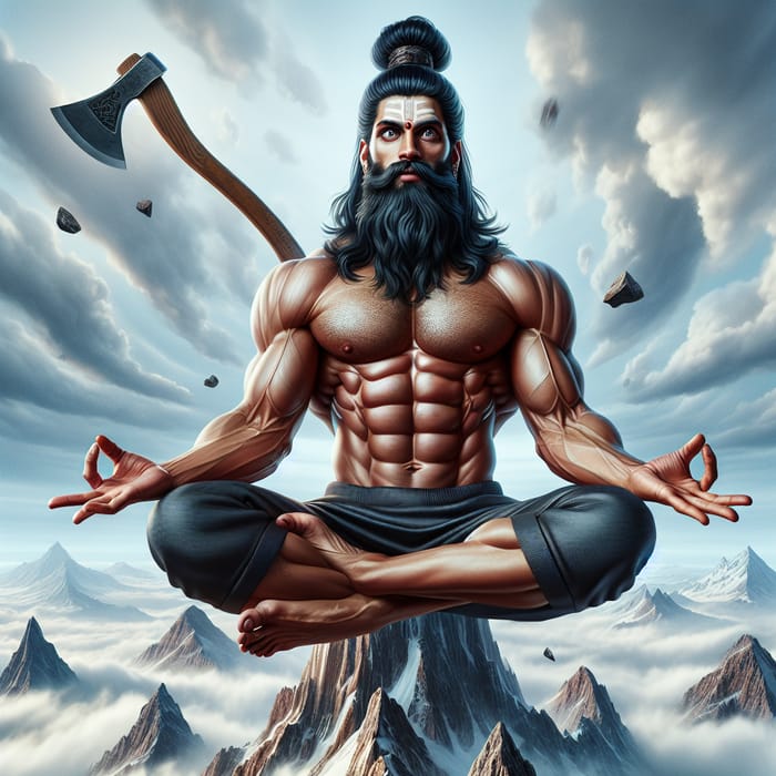 Athletic Spiritual Indian Levitating with Wisdom on a Mountain