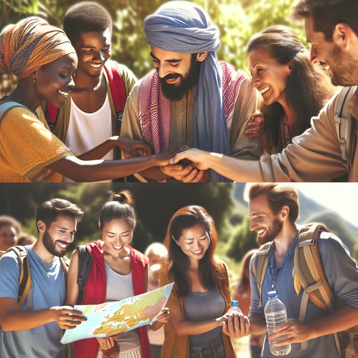 Diverse Group Actively Assisting Each Other Outdoors