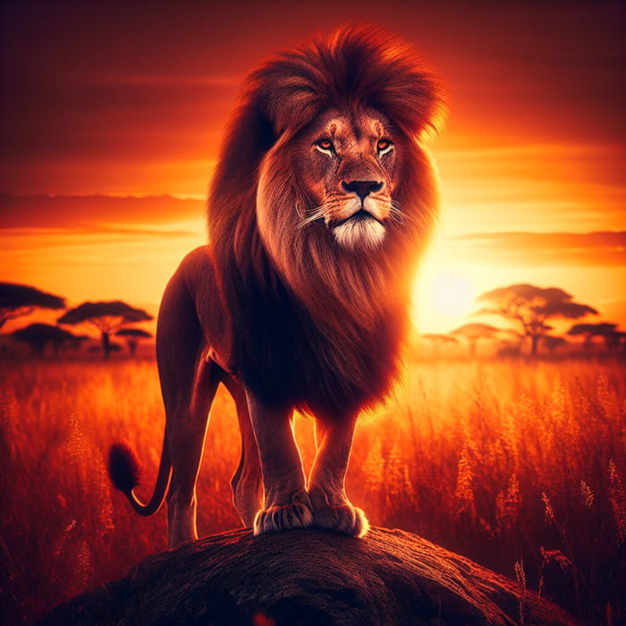Majestic Male Lion at Sunset