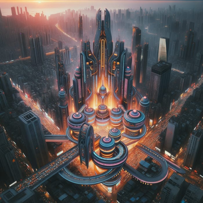 Vibrant Cyberpunk Cityscape at Sunset | Futuristic Urban Metropolis
