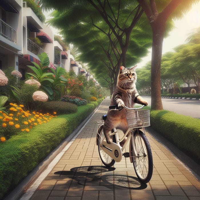 Cat Riding Bicycle in Scenic Park | Skilled Feline Biker