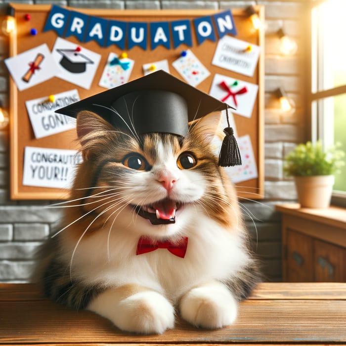 Excited Cat Graduation - Adorable Feline Celebrating Achievements