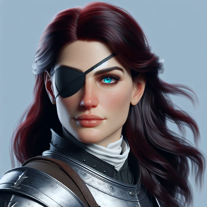 Brute 32-Year-Old Woman Knight with Eye Patch and Dark Red Hair
