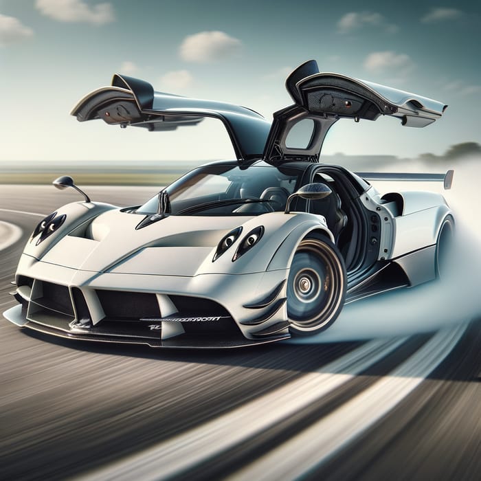 Thrilling White Pagani Huayra BC Drift on Open Road