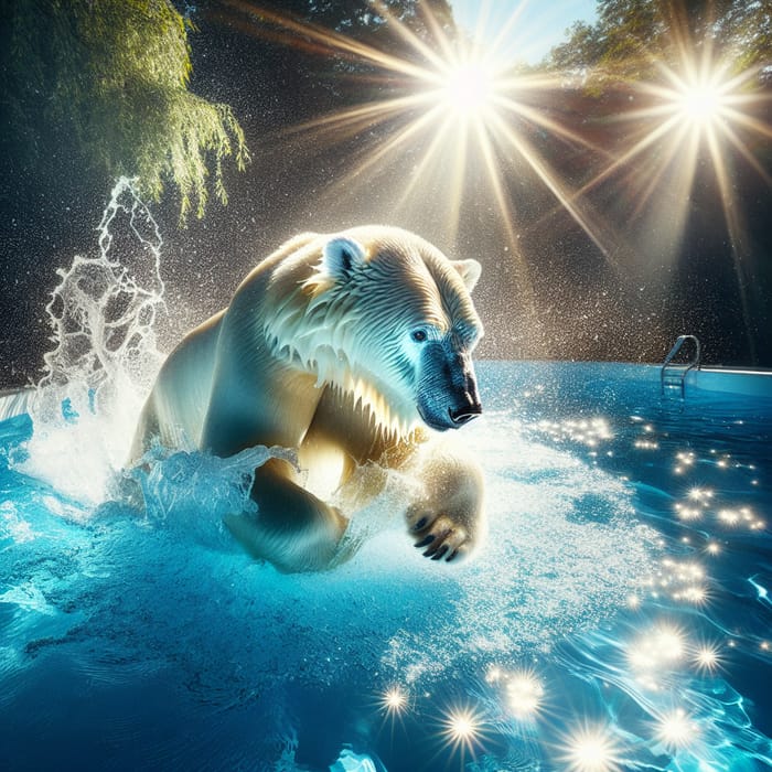 Playful Polar Bear Enjoying Sunny Pool