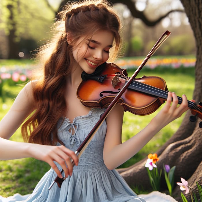Happy Girl Playing Violin Outdoors | Talented Musician
