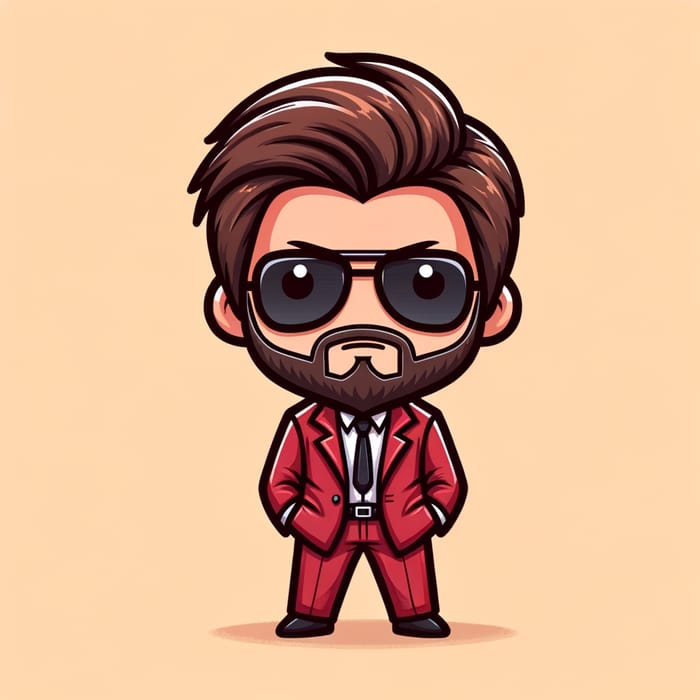 Cute Cartoon of Yash (Rock Bhai) from KGF in Red Suit