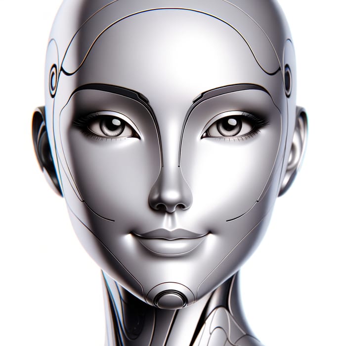 Elegant Feminine Bot Face with Subtle Smile on White Background