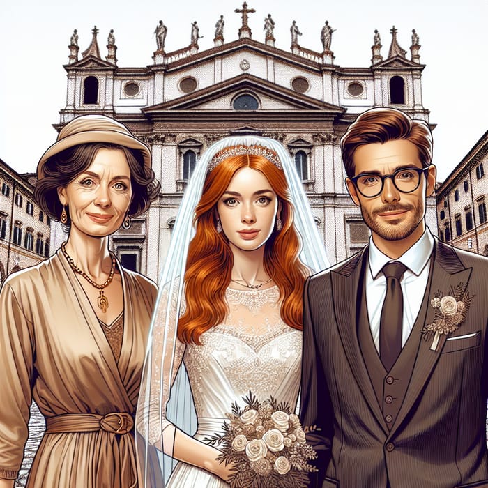 Realistic Wedding Scene with Bride, Groom, and Bride's Maid in Rome