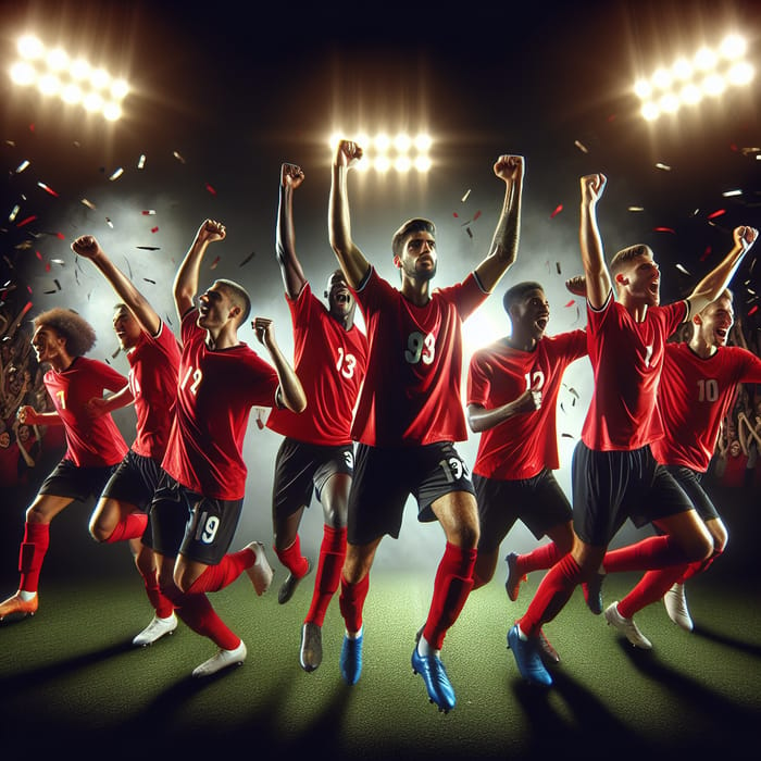 Energetic Football Players Celebrating Goal
