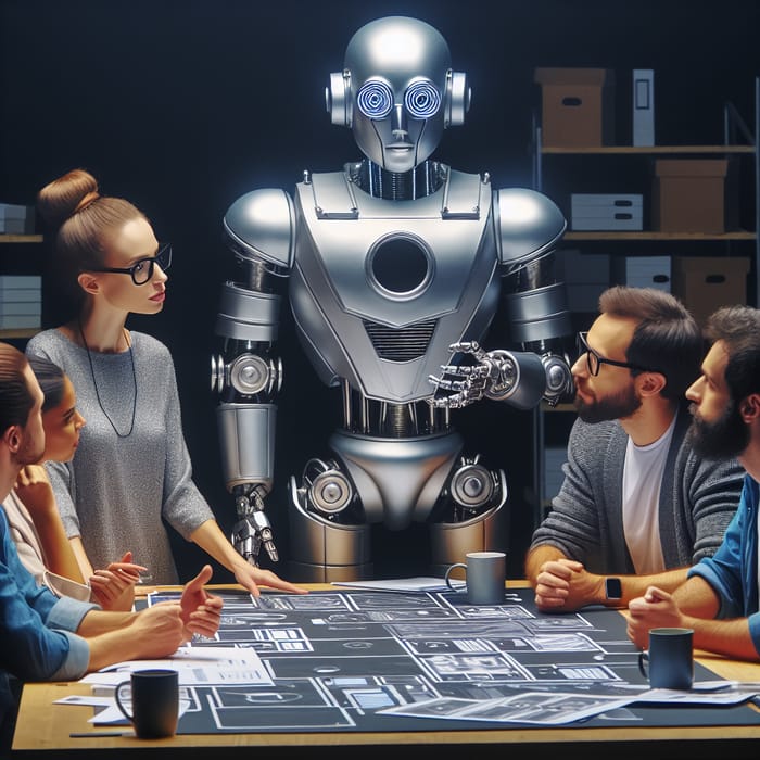 Thespian Robot and UX Designers in Theatrical Play