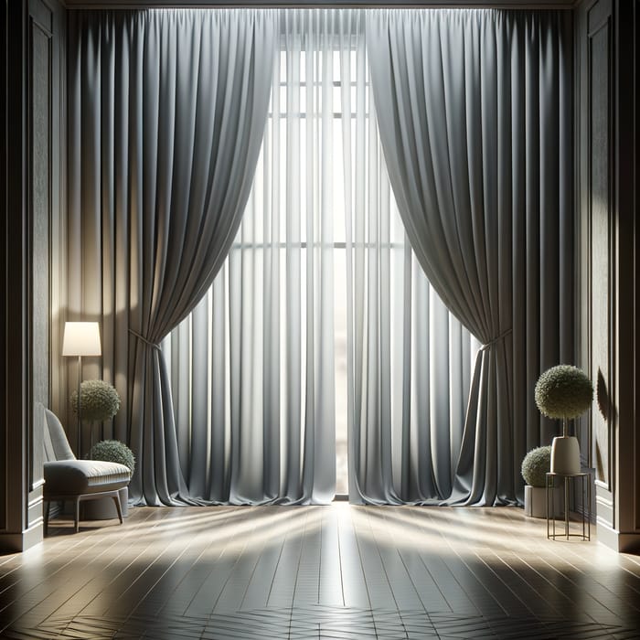 Stylish Gray Floor-Length Curtains: Bright Room Enhancement