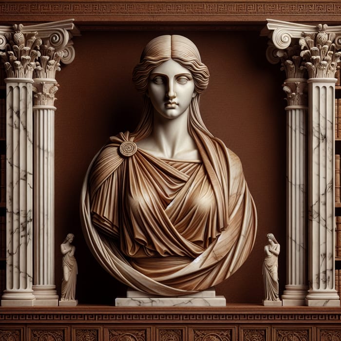 Greek Female Philosopher Sculpture in Ancient Library