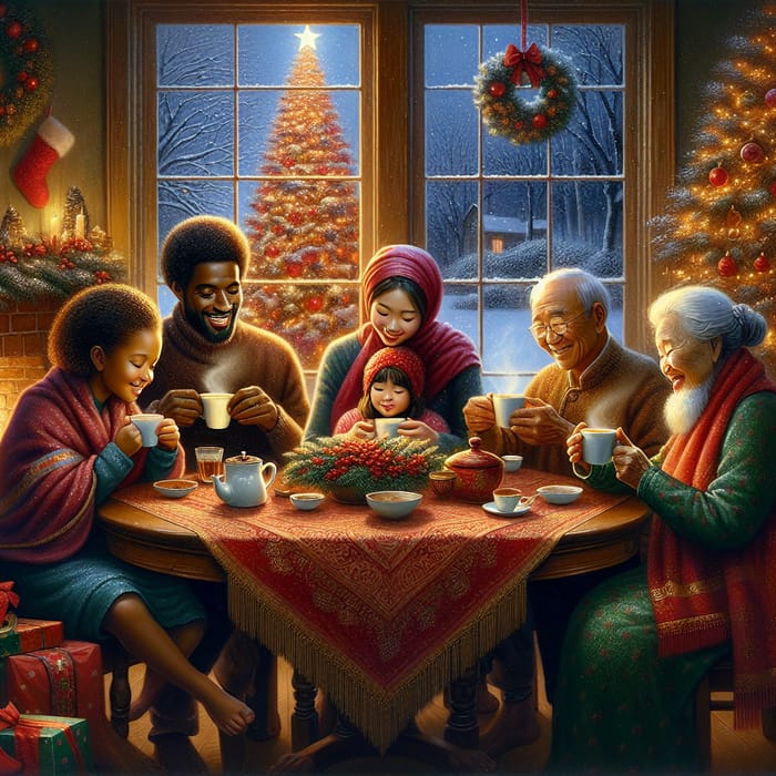 Family Enjoying Christmas Tea Together