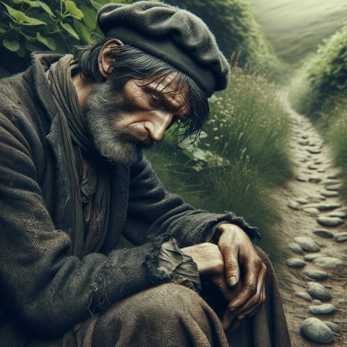 Modest Man Along the Path - Vintage Scene of Melancholy