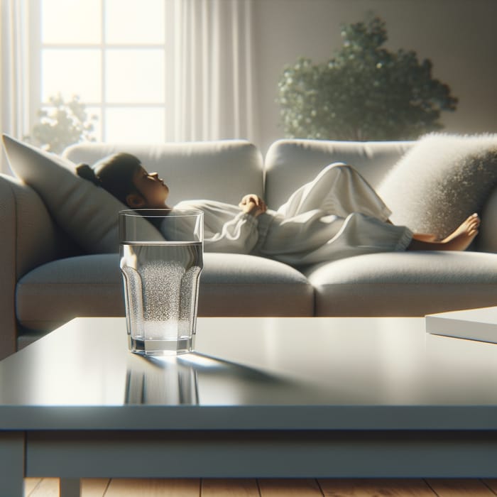 Tranquil 4K Image of a Girl Lying on Sofa with Glass of Water