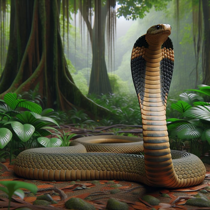 Realistic Cobra Illustration in Asian Rainforest