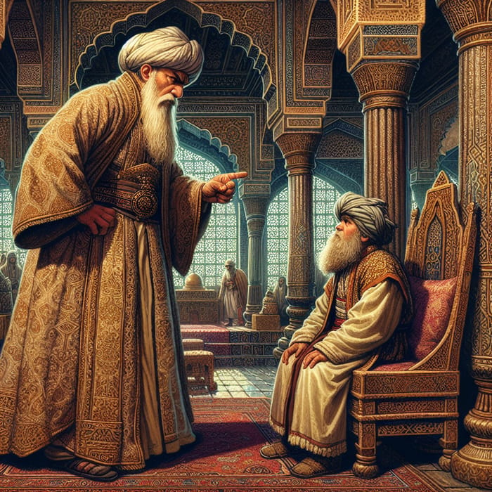Sultan Punishing Elder Scholar in Ancient Palace