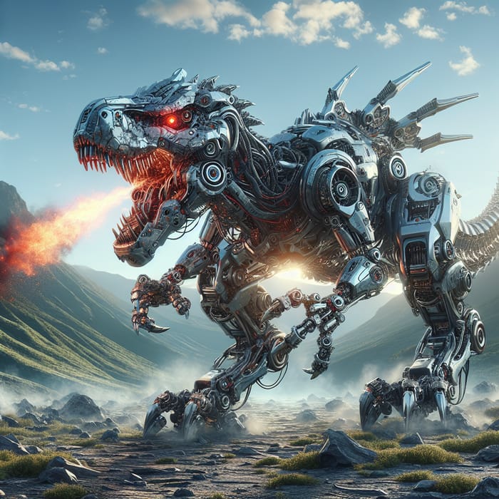 Stunning Robot Dinosaur in Rugged Terrain