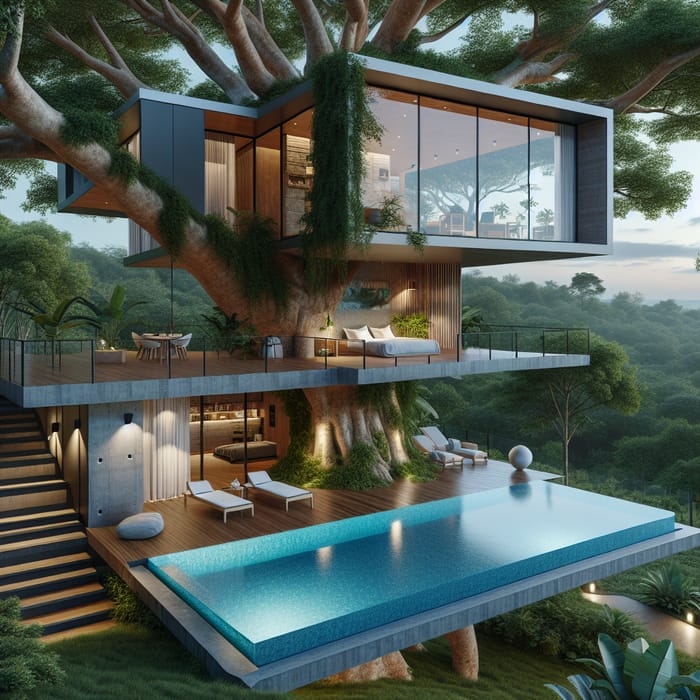 Modern Treehouse with Pool and Three Bedrooms - Luxury Retreat