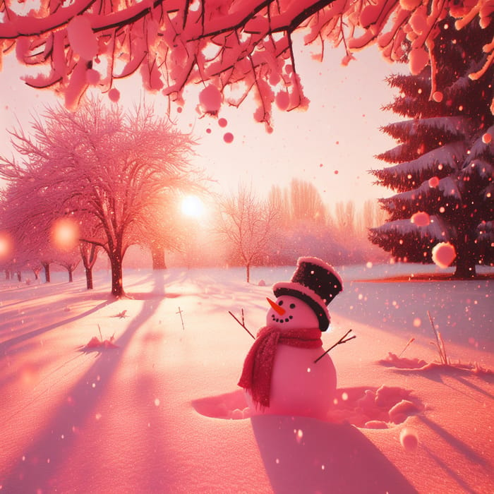 Enchanting Pink Snowman Winter Scene