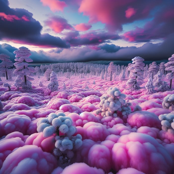 Pink Snow Landscape: Whimsical Winter Wonderland