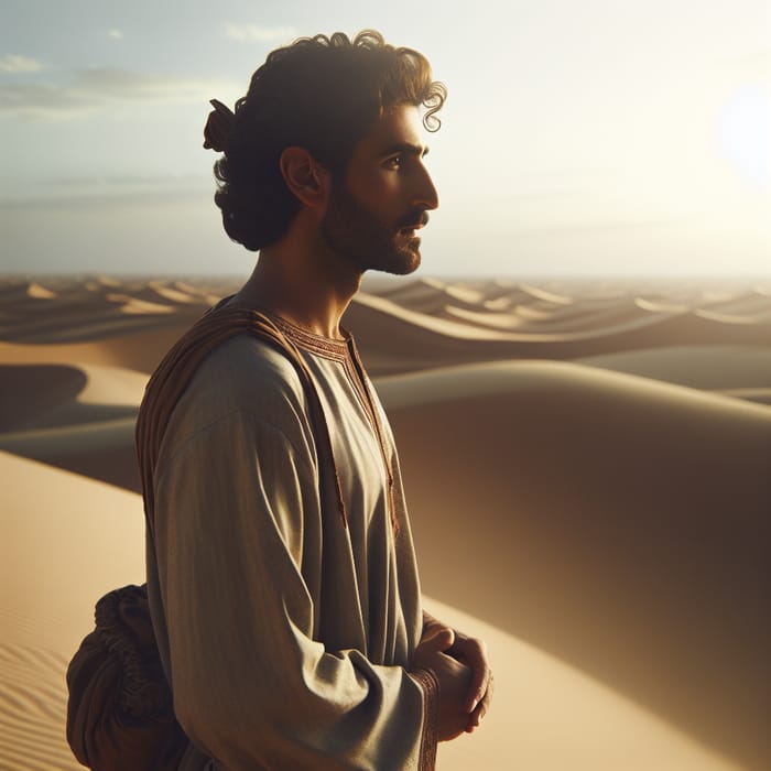 Brave Middle-Eastern Man Covered in Light in Historical Deserts