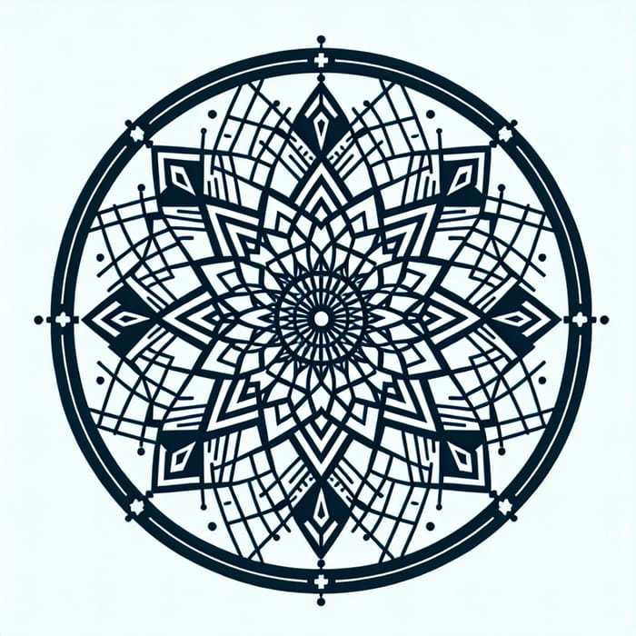 Simplified Geometric Mandala Design in Black and Blue