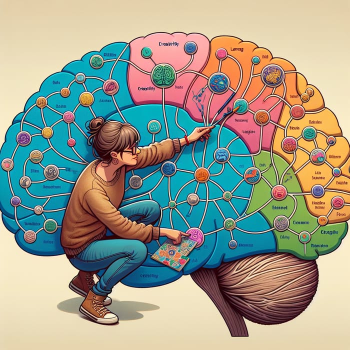 Illustrated Brain Map: Cognitive Function Exploration