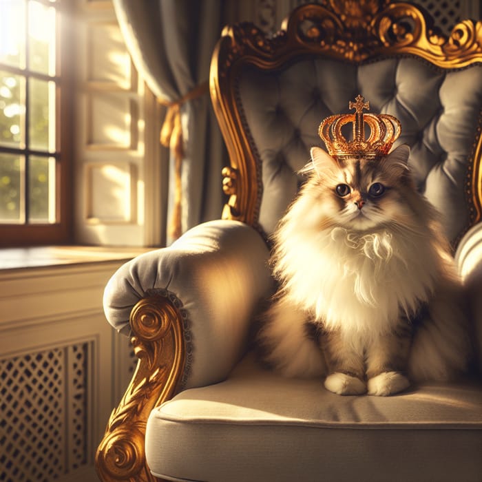 Regal King Cat on Throne with Crown