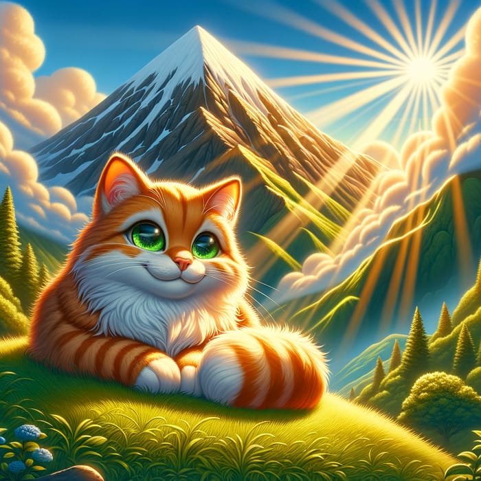 Serene Orange Tabby Cat on Majestic Mountain