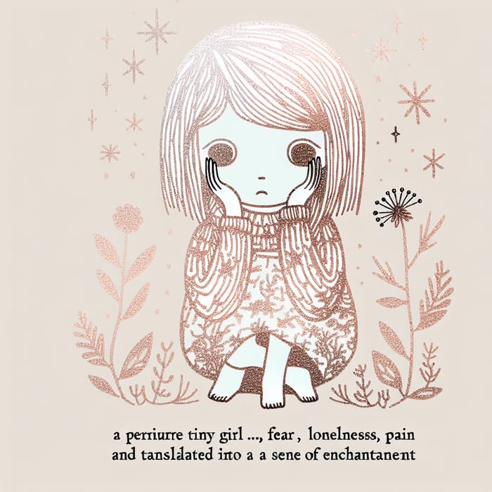 Scandi Style Illustration: Tiny Girl, Melancholy, Fear, Magic