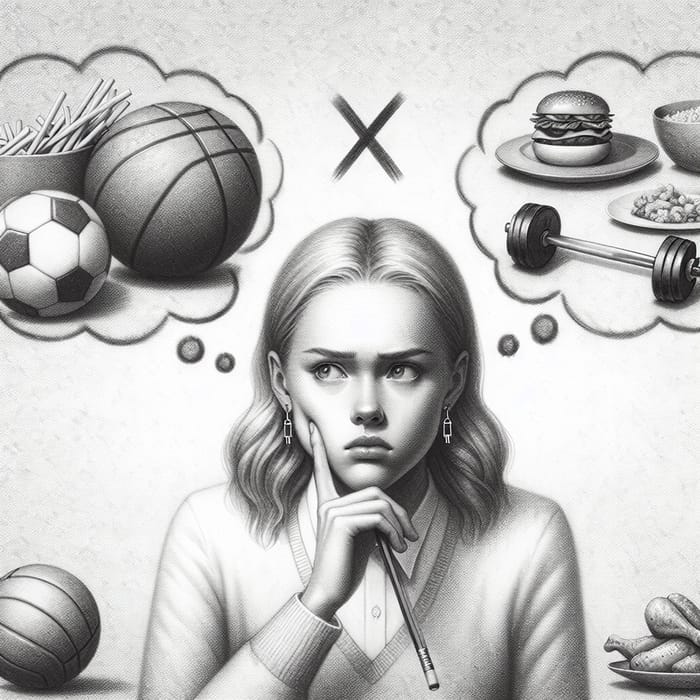 Frustrated Girl Pencil Drawing | Sports Thoughts & Food Doubts