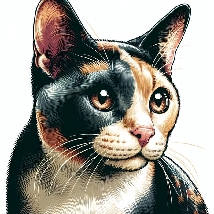 Curious Cat Illustration in Cream, Grey & Black