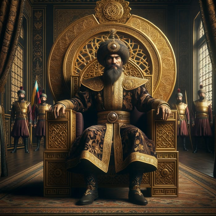 15th Century Uzbek Khanate Abulkhair Khan on Golden Throne