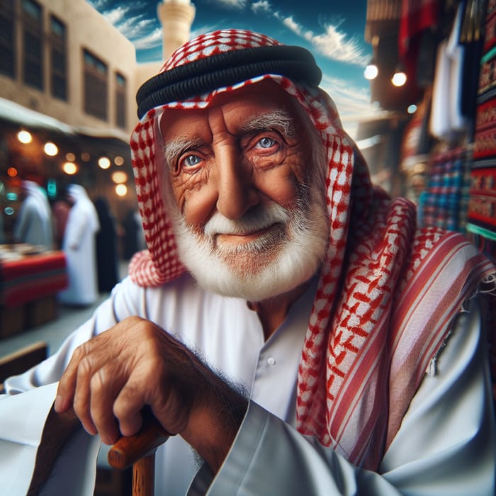 Elderly Arab Man in Traditional Clothing at Middle Eastern Market