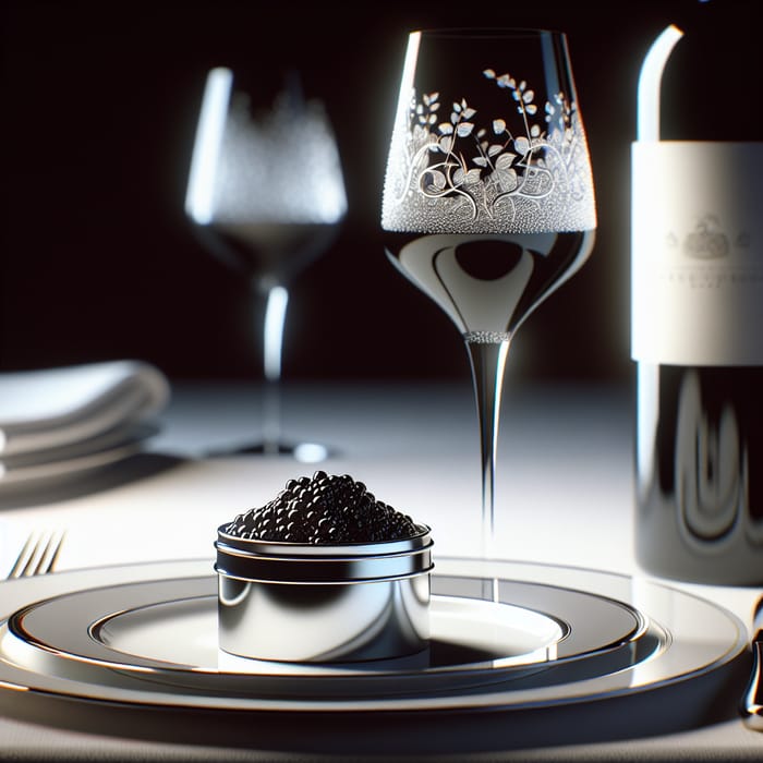 Exquisite Black Caviar Presentation with Wine Pairing