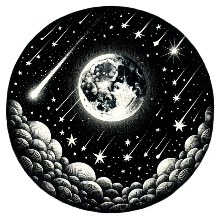 Cartoon Moon Night Sky | Radiant Moon, Shooting Stars