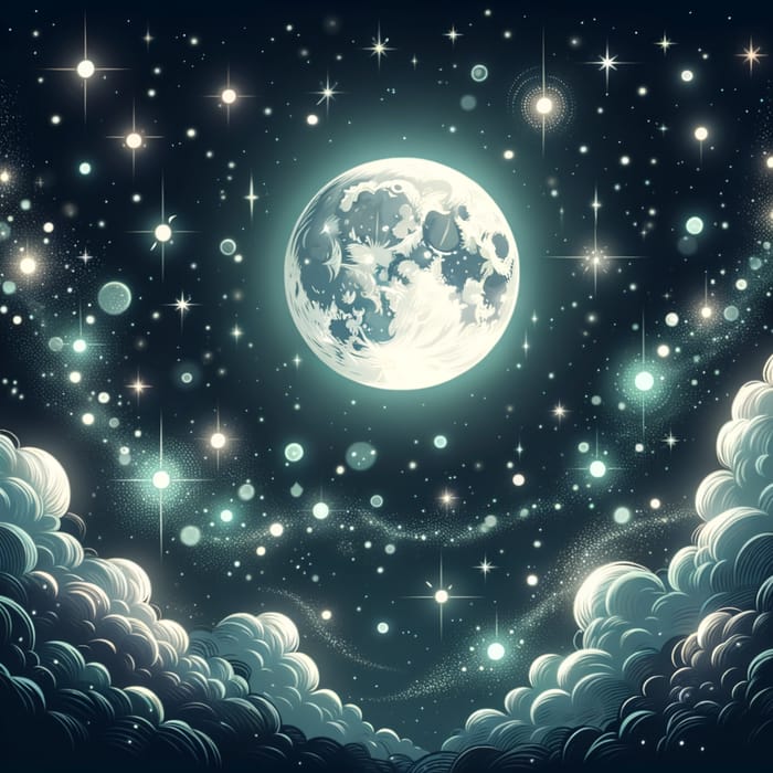 Cartoon Moon Night Starry Sky - Enchanting Celestial Scene
