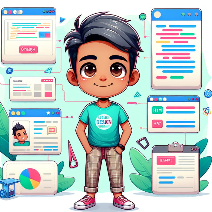 Charming Web Designer Mascot: South Asian Man in Tech Casual