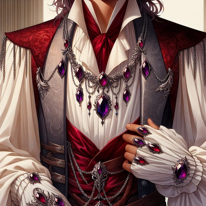 Medieval Fantasy Character in White Silk Doublet with Amethysts
